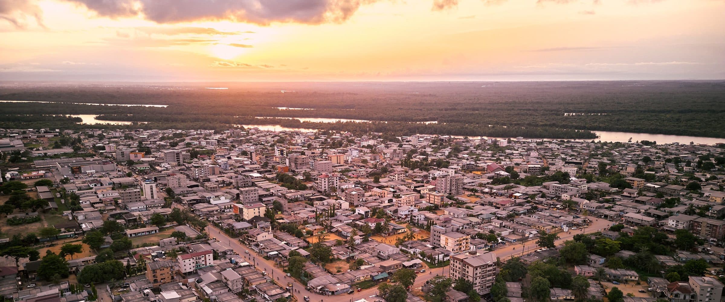 Douala from above, at sunset.